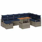 Gartensofa-set mit Kissen mit Speicher 9 pcs Grau Poly-Rattan