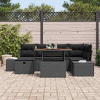 Gartensofa-set mit Kissen 7 pcs Schwarz Poly-Rattan