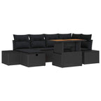 Gartensofa-set mit Kissen 7 pcs Schwarz Poly-Rattan
