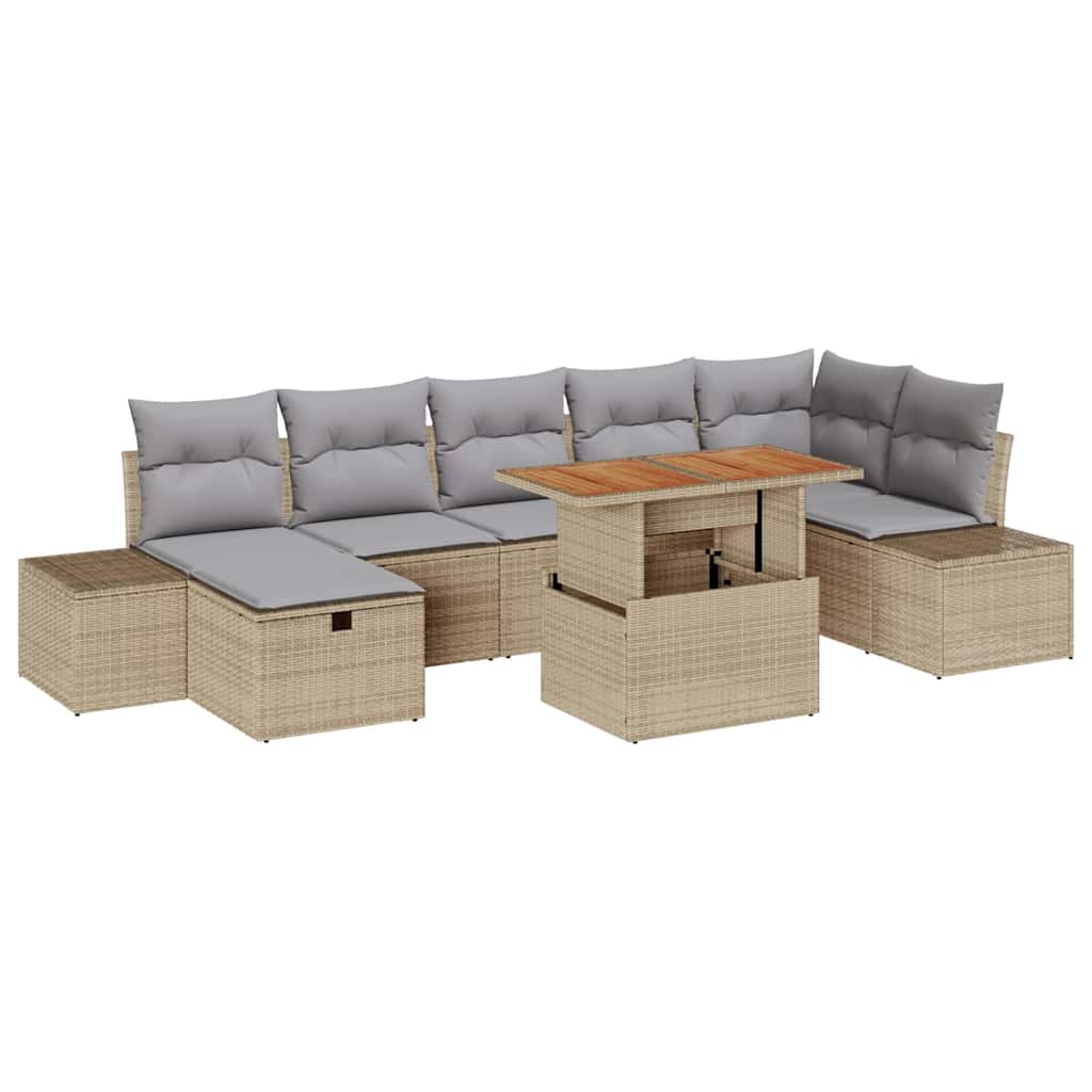 Gartensofa-set mit Kissen mit Speicher 8 pcs Beige Poly-Rattan