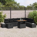 Gartensofa-set mit Kissen 9 pcs Schwarz Poly-Rattan