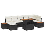 Gartensofa-set mit Kissen 8 pcs Schwarz Poly-Rattan