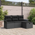 Garten-Sofa-Set mit Kissen 4 pcs Schwarz Poly Rattan