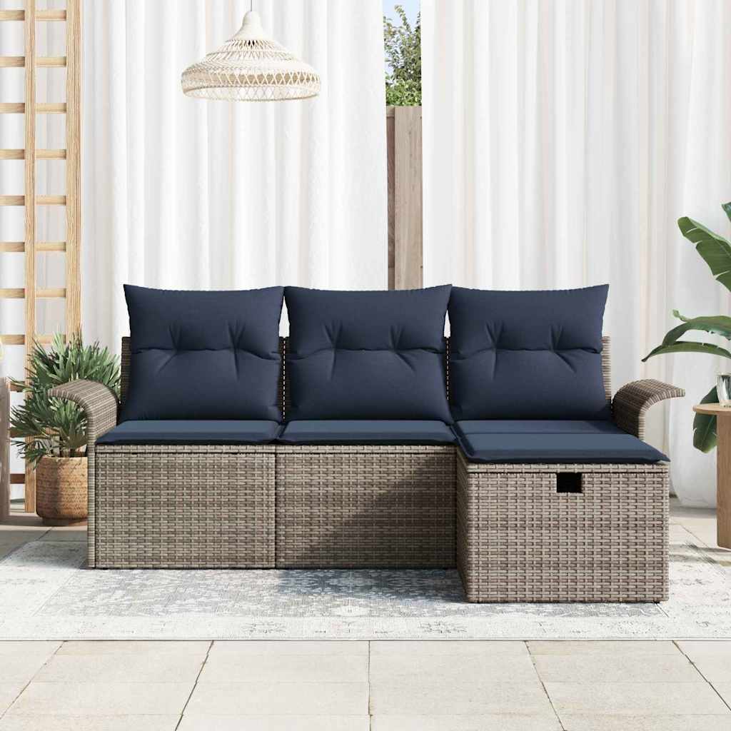 Gartensofa-set mit Kissen mit Speicher 4 pcs Poly Rattan