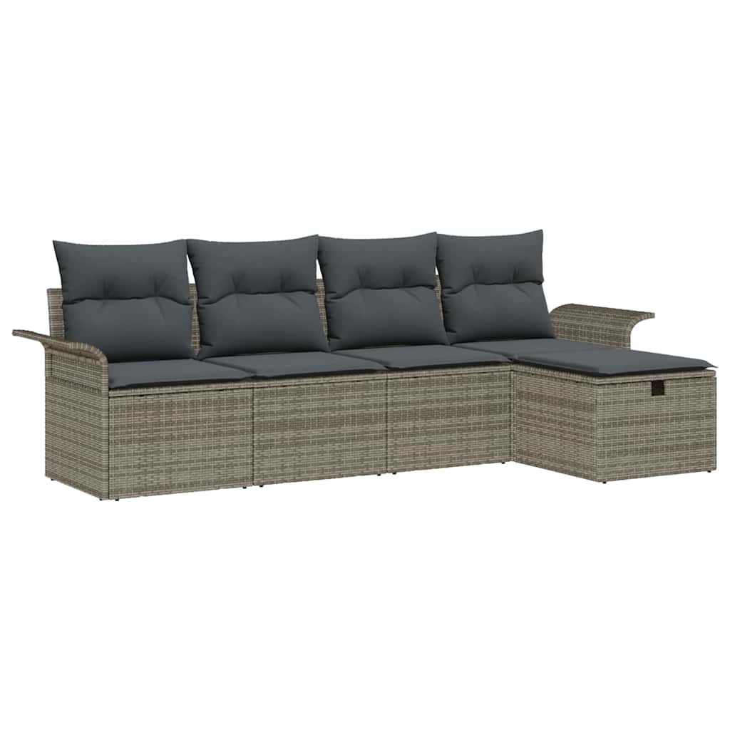 Garten-Sofa-Set mit Kissen mit Speicher 5 pcs Grau Poly Rattan