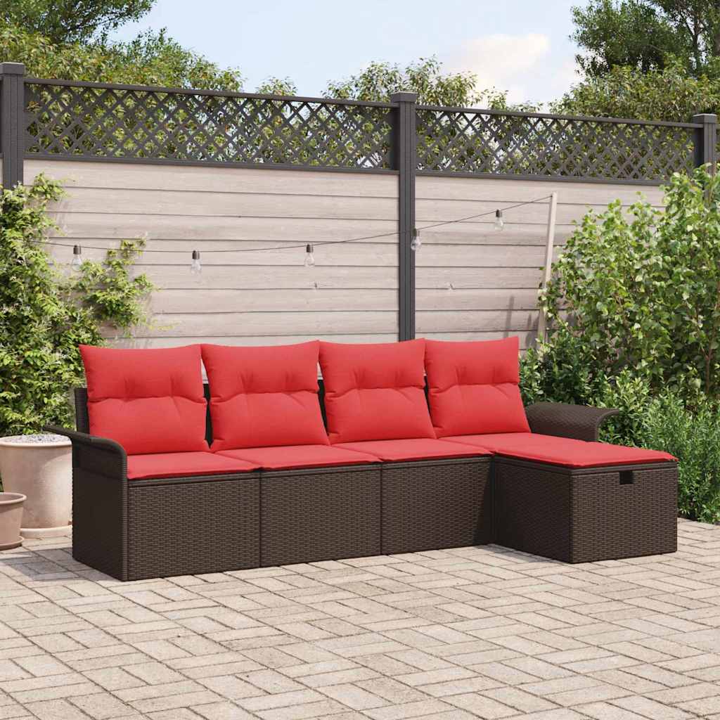 Gartensofa-set mit Kissen mit Speicher 5 pcs Poly Rattan