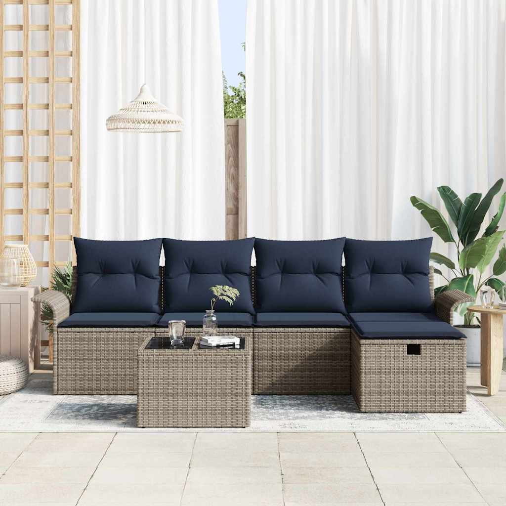 Gartensofa-set mit Kissen mit Speicher 6 pcs Poly Rattan