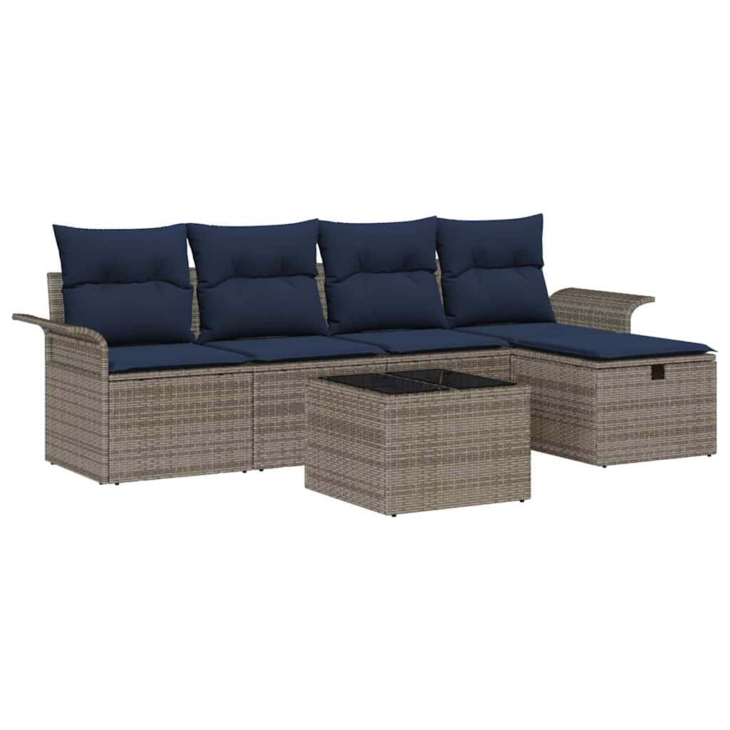 Gartensofa-set mit Kissen mit Speicher 6 pcs Poly Rattan
