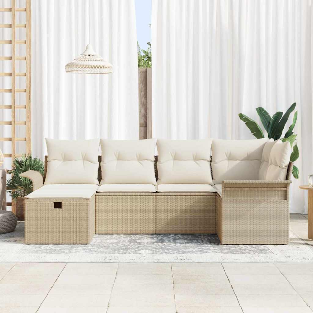 Gartensofa-set mit Kissen mit Speicher 6 pcs Poly Rattan