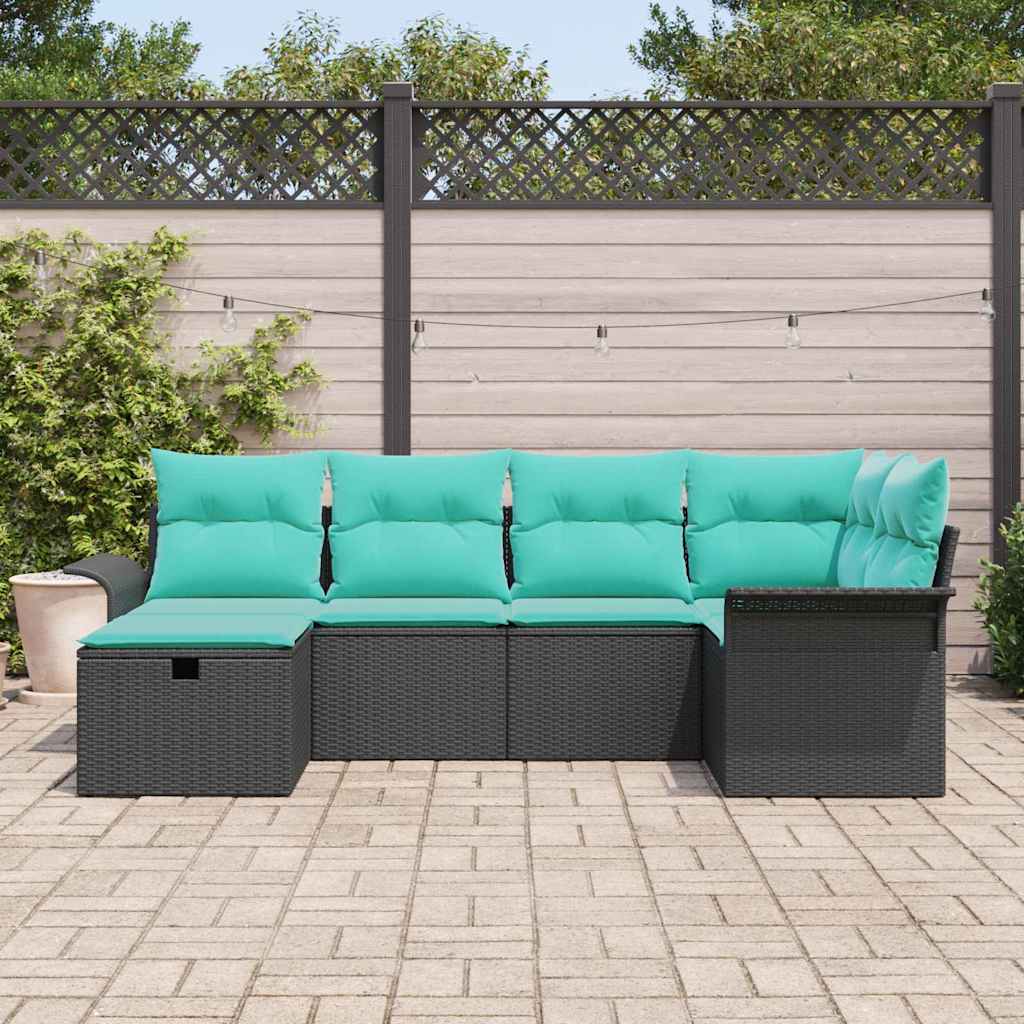 Gartensofa-set mit Kissen mit Speicher 6 pcs Poly Rattan