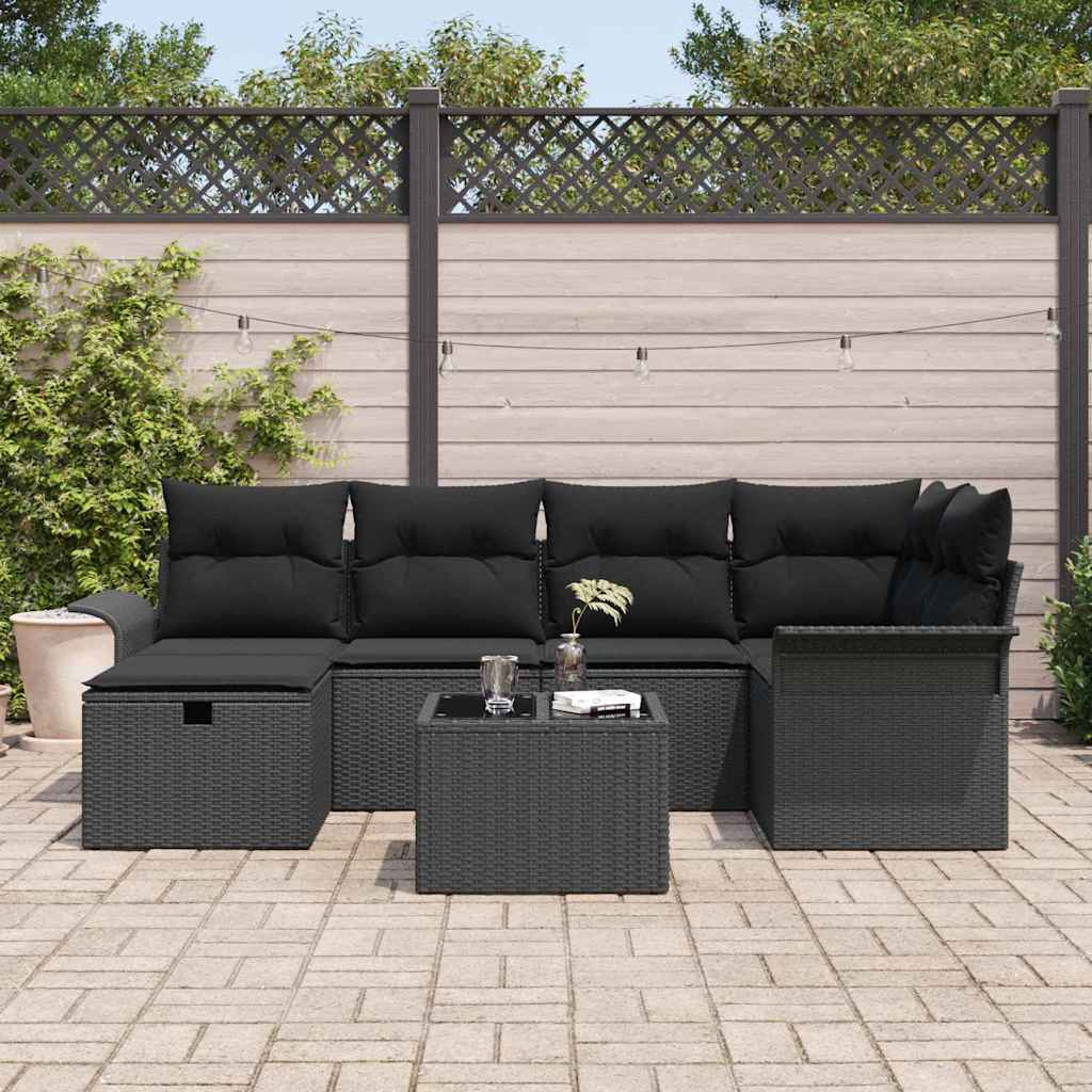 Gartensofa-set mit Kissen mit Speicher 7 pcs Poly Rattan