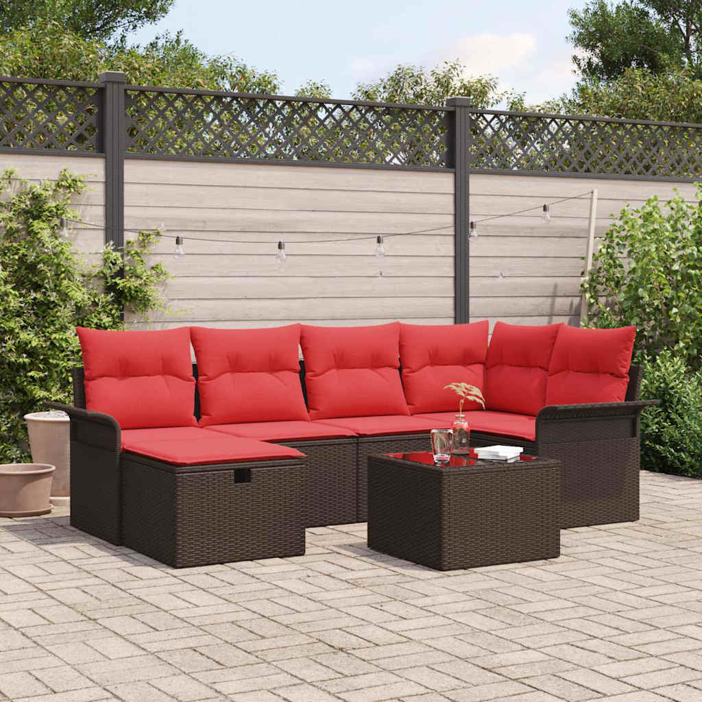 Gartensofa-set mit Kissen mit Speicher 7 pcs Poly Rattan
