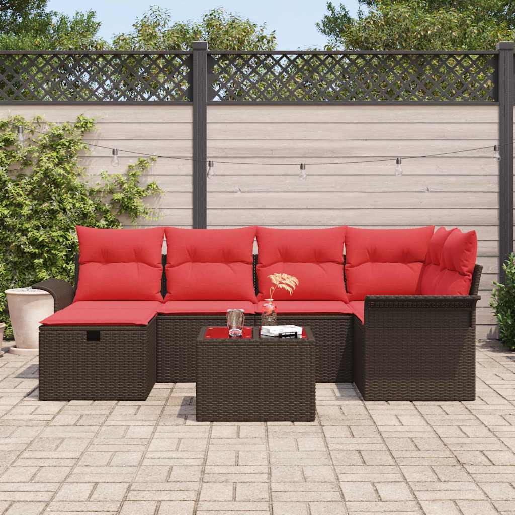 Gartensofa-set mit Kissen mit Speicher 7 pcs Poly Rattan
