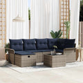 Garten-Sofa-Set mit Kissen mit Speicher 7 pcs Grau Poly Rattan