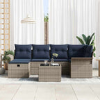 Garten-Sofa-Set mit Kissen mit Speicher 7 pcs Grau Poly Rattan