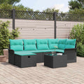 Garten-Sofa-Set mit Kissen 7 pcs Schwarz Poly Rattan