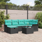 Garten-Sofa-Set mit Kissen 7 pcs Schwarz Poly Rattan
