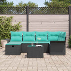Garten-Sofa-Set mit Kissen 7 pcs Schwarz Poly Rattan