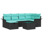 Garten-Sofa-Set mit Kissen 7 pcs Schwarz Poly Rattan