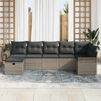 Garten-Sofa-Set mit Kissen mit Speicher 7 pcs Grau Poly Rattan
