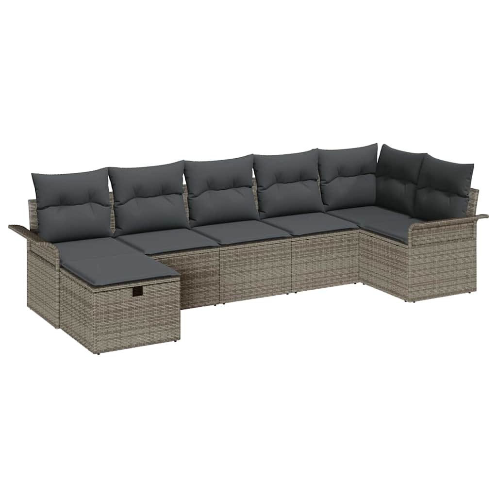 Garten-Sofa-Set mit Kissen mit Speicher 7 pcs Grau Poly Rattan