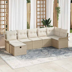 Garten-Sofa-Set mit Kissen mit Speicher 7 pcs Beige Poly Rattan