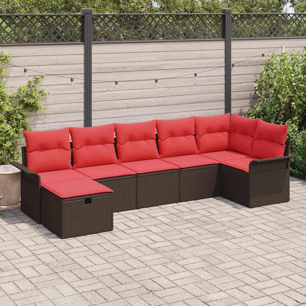 Garten-Sofa-Set mit Kissen mit Speicher 7 pcs Braun Poly Rattan