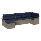 Garten-Sofa-Set mit Kissen mit Speicher 7 pcs Grau Poly Rattan