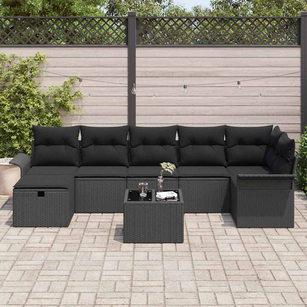 Garten-Sofa-Set mit Kissen 8 pcs Schwarz Poly Rattan