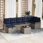 Garten-Sofa-Set mit Kissen mit Speicher 8 pcs Grau Poly Rattan