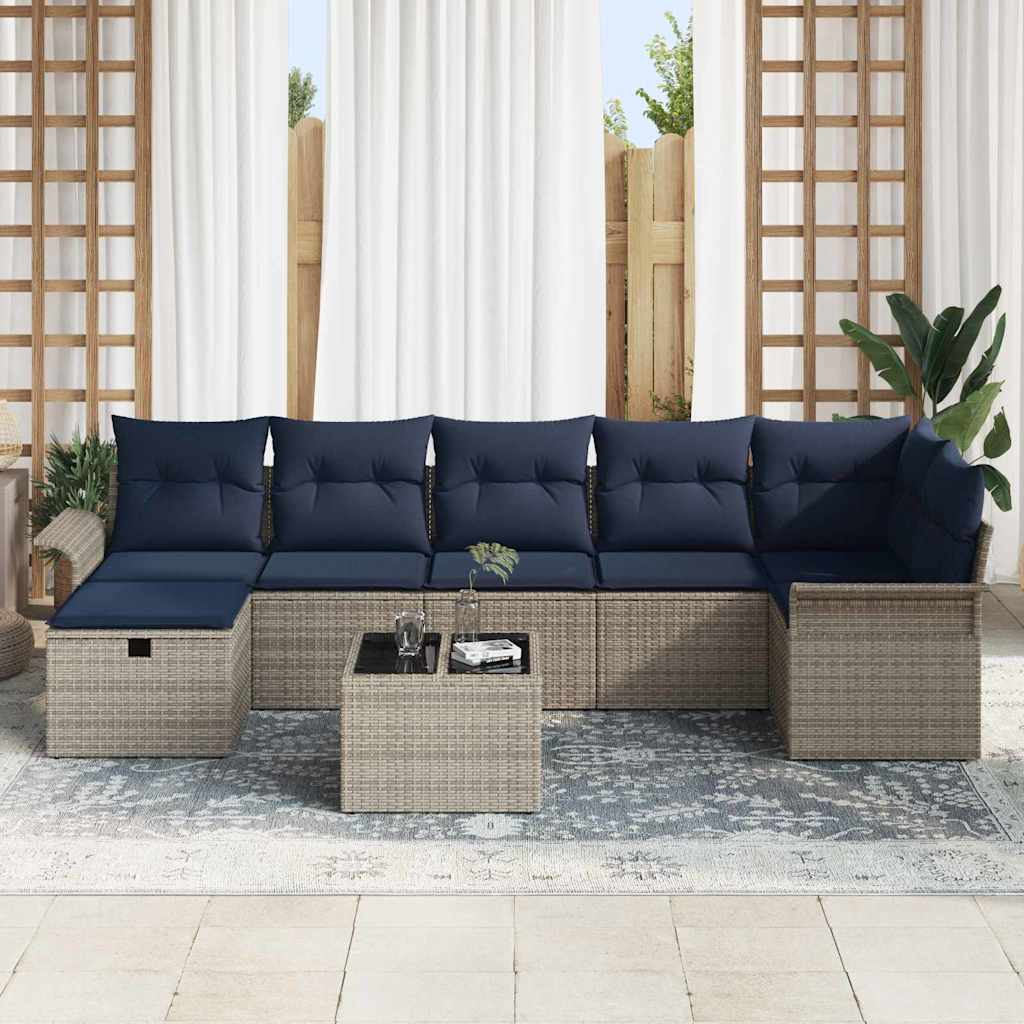 Garten-Sofa-Set mit Kissen mit Speicher 8 pcs Grau Poly Rattan