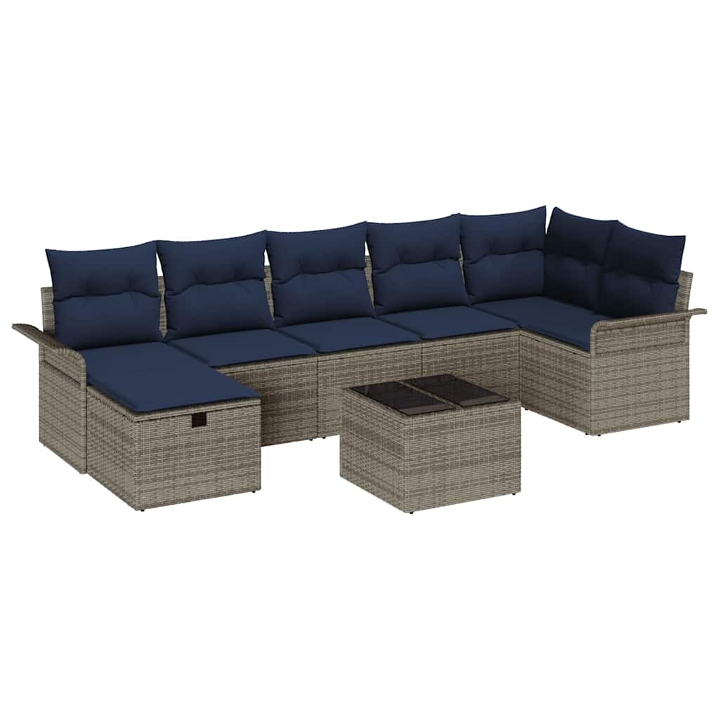 Garten-Sofa-Set mit Kissen mit Speicher 8 pcs Grau Poly Rattan