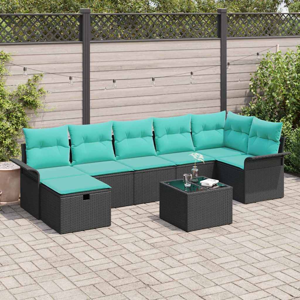 Garten-Sofa-Set mit Kissen 8 pcs Schwarz Poly Rattan