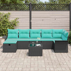 Garten-Sofa-Set mit Kissen 8 pcs Schwarz Poly Rattan