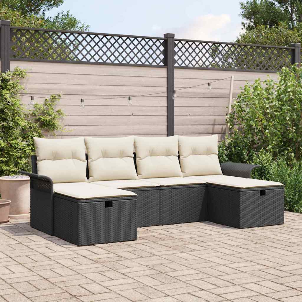 Gartensofa-set mit Kissen mit Speicher 6 pcs Poly Rattan