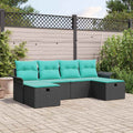 Garten-Sofa-Set mit Kissen 6 pcs Schwarz Poly Rattan