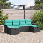 Garten-Sofa-Set mit Kissen 6 pcs Schwarz Poly Rattan