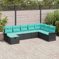 Garten-Sofa-Set mit Kissen 8 pcs Schwarz Poly Rattan