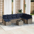 Gartensofa-set mit Kissen mit Speicher 9 pcs Poly Rattan