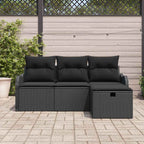 Garten-Sofa-Set mit Kissen 4 pcs Schwarz Poly Rattan