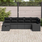 Garten-Sofa-Set mit Kissen 7 pcs Schwarz Poly Rattan