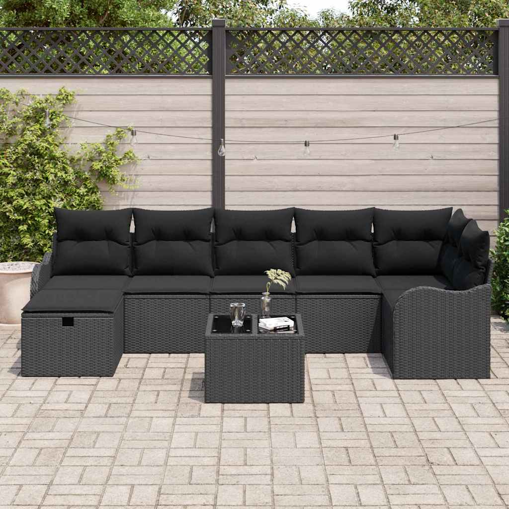 Garten-Sofa-Set mit Kissen 8 pcs Schwarz Poly Rattan
