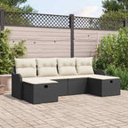 Garten-Sofa-Set mit Kissen 6 pcs Schwarz Poly Rattan