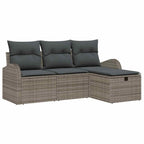 Garten-Sofa-Set mit Kissen mit Speicher 4 pcs Grau Poly Rattan
