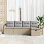 Garten-Sofa-Set mit Kissen mit Speicher 5 pcs Beige Poly Rattan