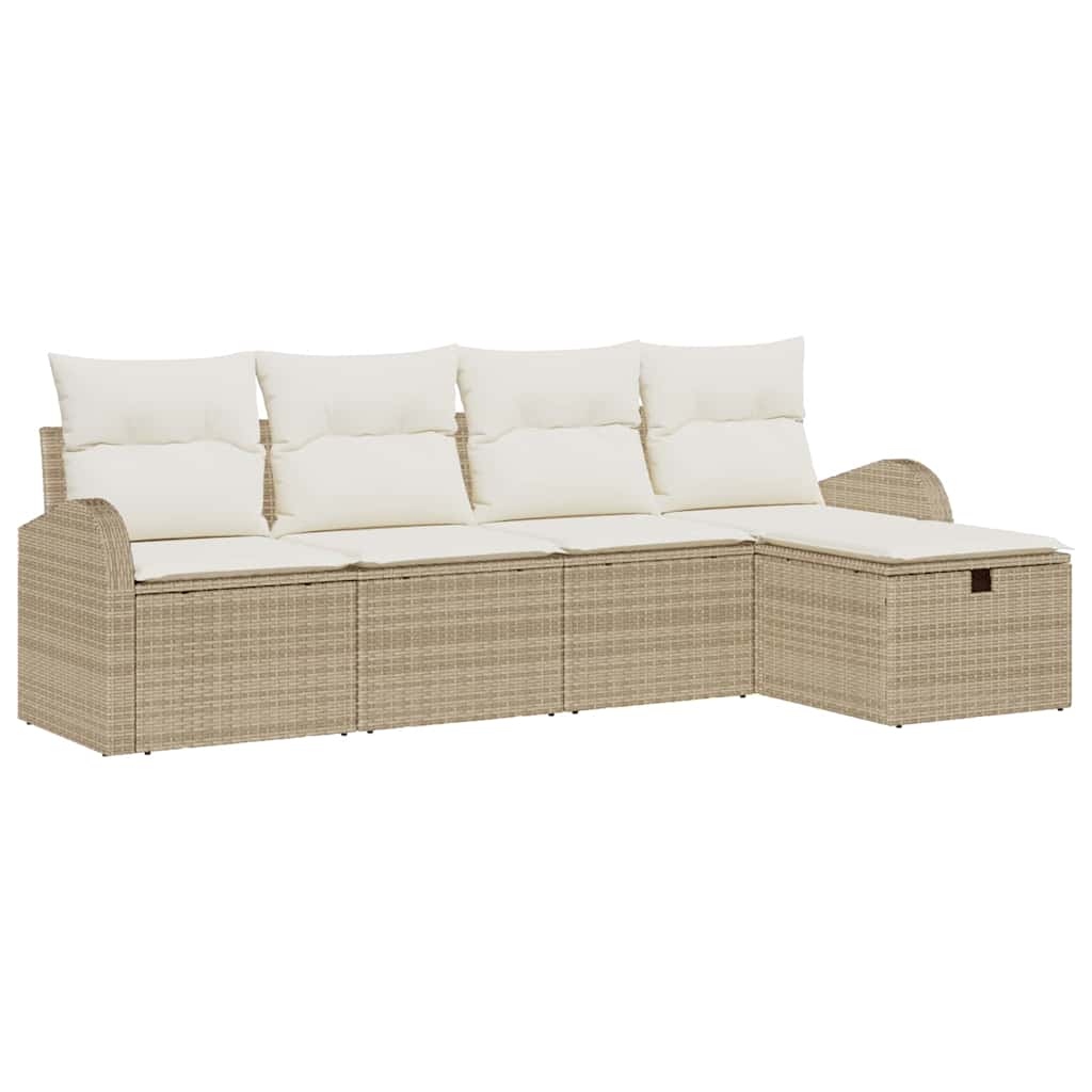 Garten-Sofa-Set mit Kissen mit Speicher 5 pcs Beige Poly Rattan