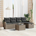 Garten-Sofa-Set mit Kissen mit Speicher 6 pcs Grau Poly Rattan