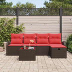 Gartensofa-set mit Kissen mit Speicher 6 pcs Braun Poly-Rattan
