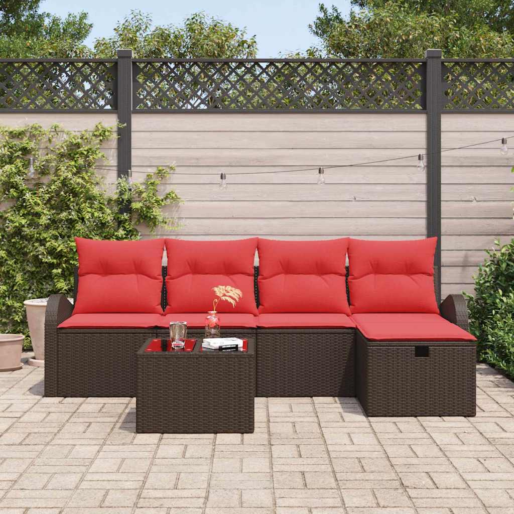Gartensofa-set mit Kissen mit Speicher 6 pcs Braun Poly-Rattan