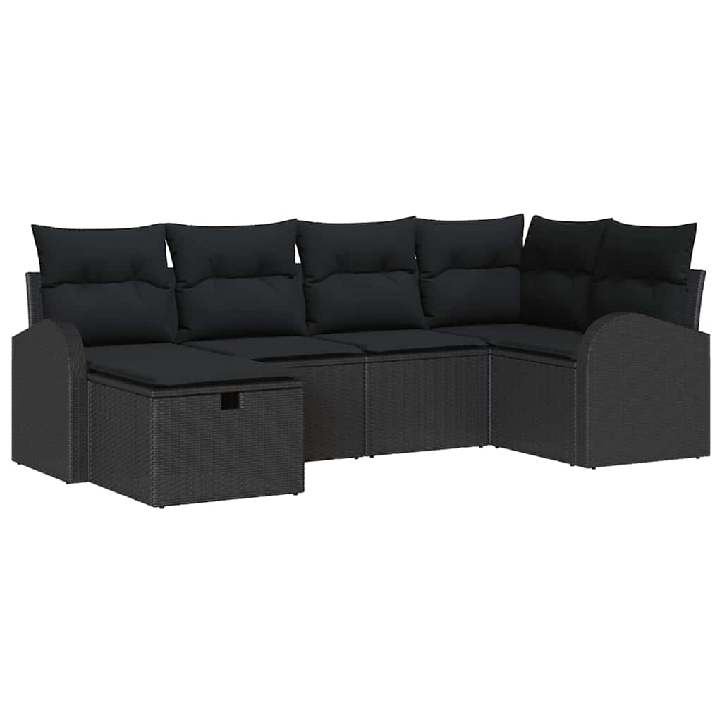 Garten-Sofa-Set mit Kissen 6 pcs Schwarz Poly Rattan